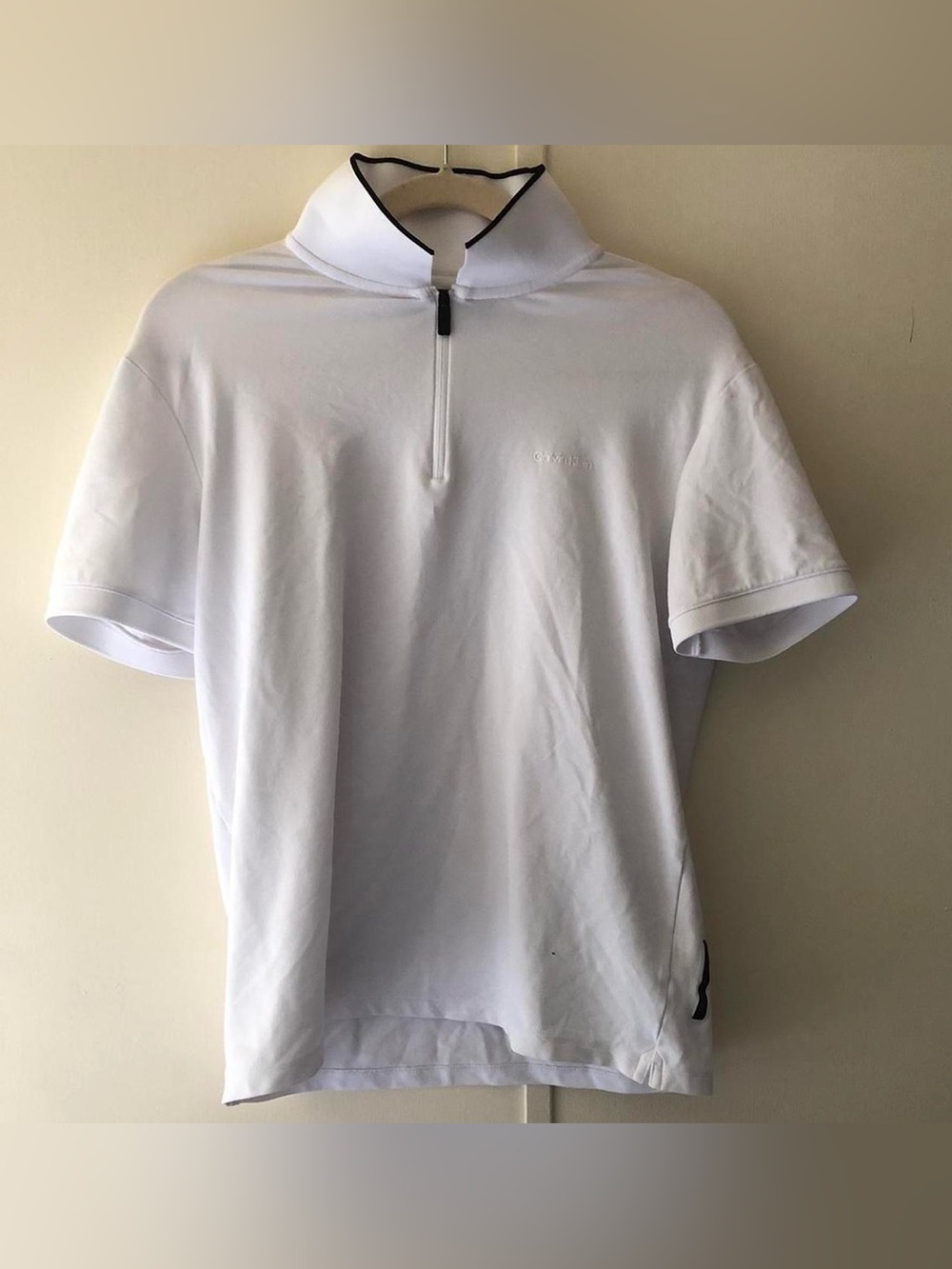 Men's Calvin Klein White Short-Sleeve Zip Polo Shirt
